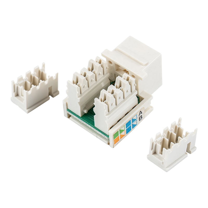 Cat6 uskjermet 90° Keystone-jack (med to skodder) SM-2011H8C5E Cat6 uskjermet 90° Keystone-jack (med to skodder) SM-2011H8C5E