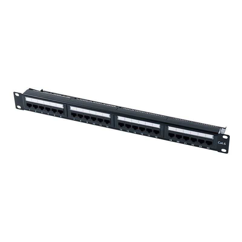 Kategori 6 19-tommers 1U uskjermet 24-porters patchpanel (IDC med to formål; med plastinnsats) SP-3204D24-C6