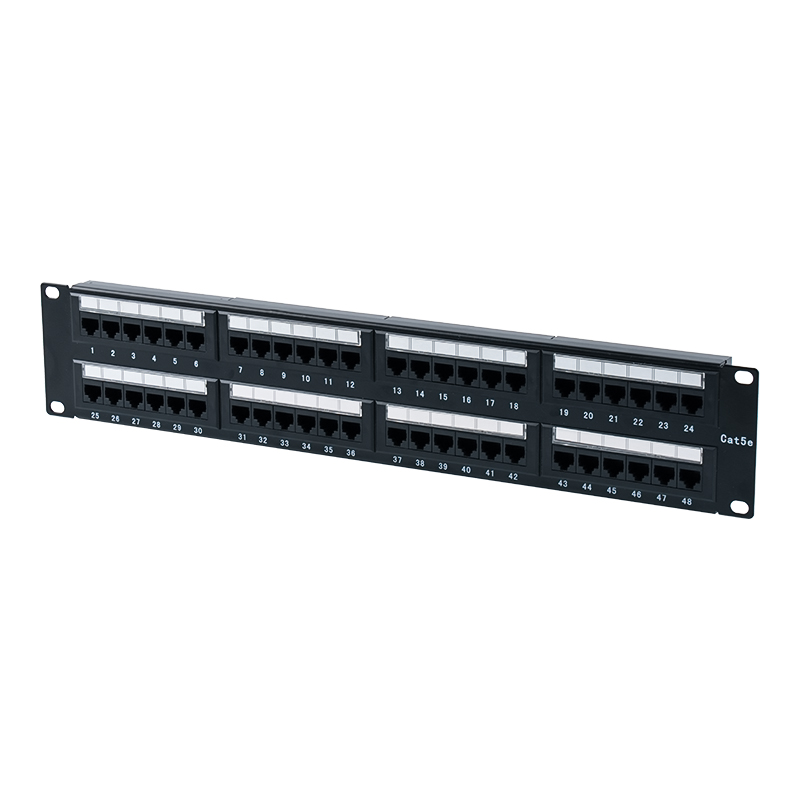 Cat5e 19-tommers 2U uskjermet 48-porters patchpanel (IDC med to formål; med plastpappinnsats) SP-3204D48-C5E