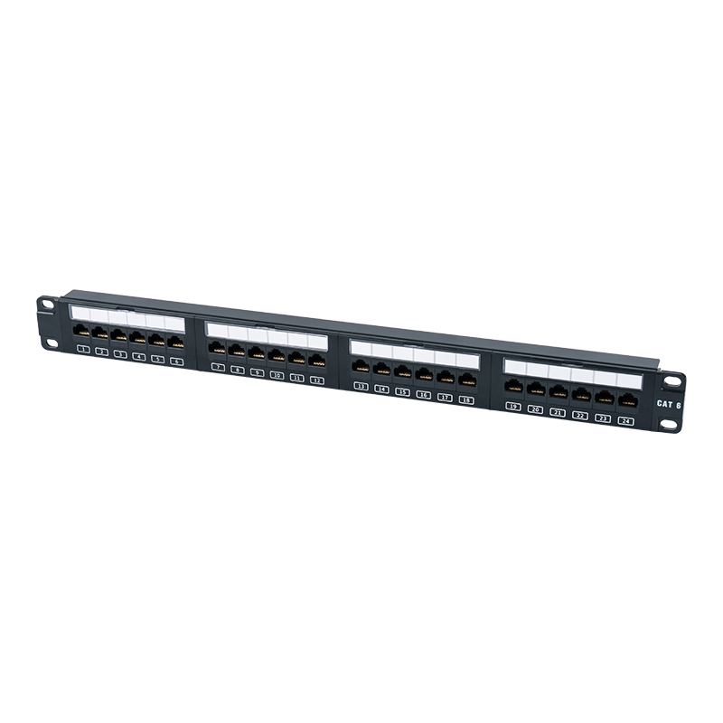C6 19-tommers 1U uskjermet 24-porters patchpanel (flip-top plastvindu) SP-3411D24-C6